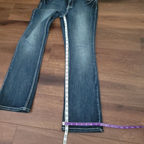 Earl Jeans Womens Size 8 Blue Bootcut Mid Rise Flap Pocket Rhinestone Denim - Picture 7 of 12